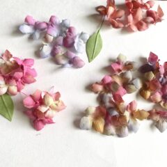 布花の紫陽花制作風景。染めからコテも、ハンドメイドの作り方